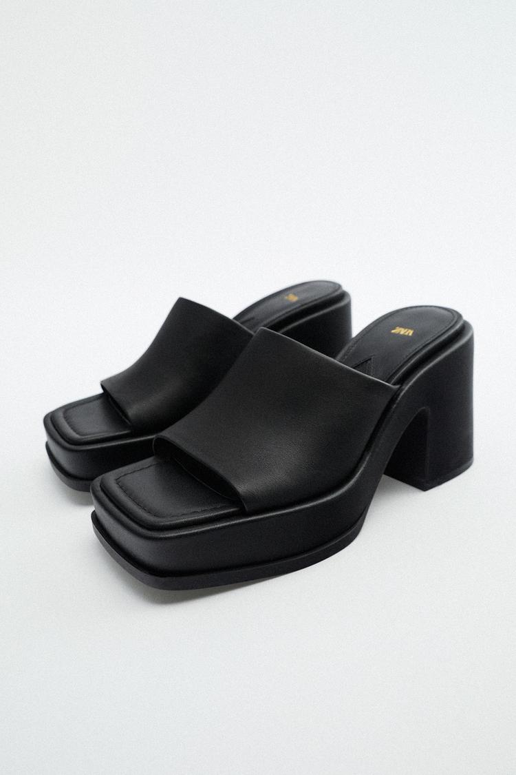 MULES A PLATEFORME EN CUIR Noir ZARA Belgique Belgium